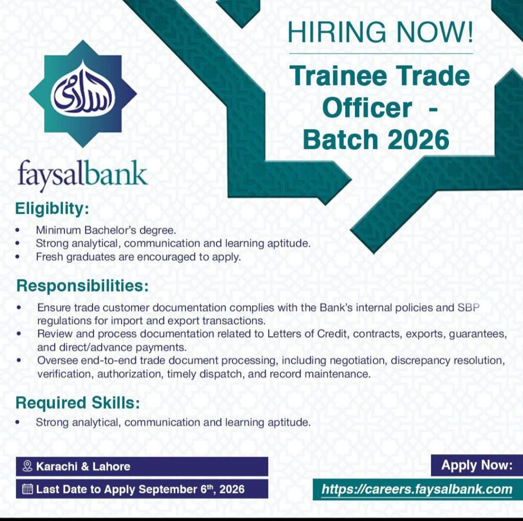Faysal Bank Jobs Careers advertisement