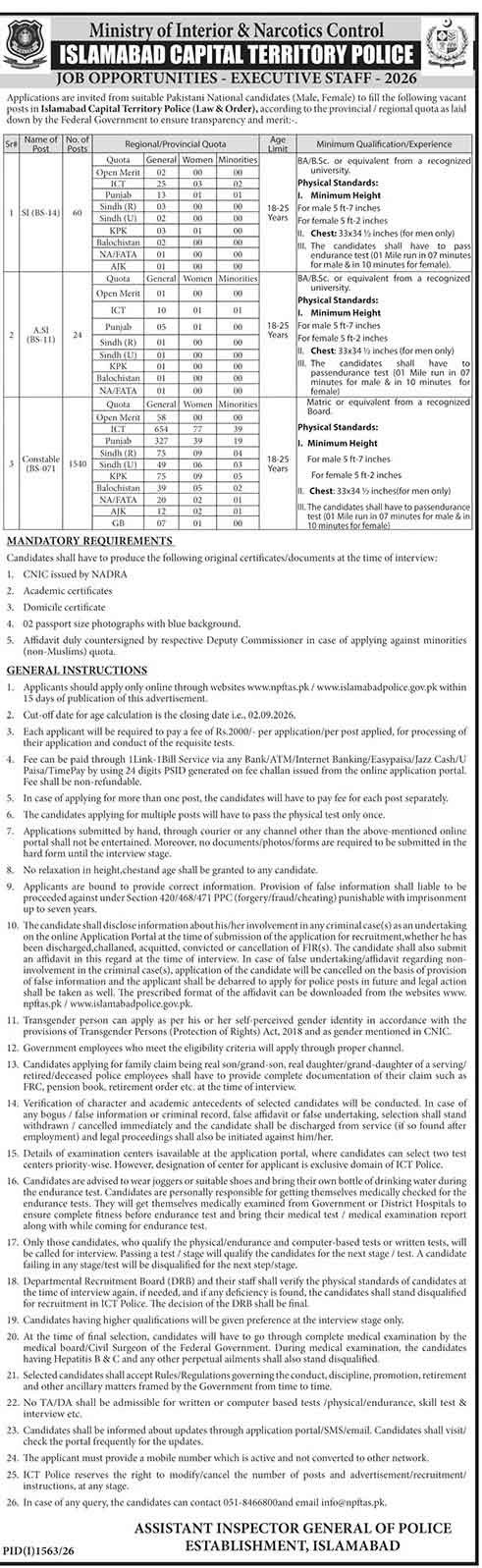Islamabad Police Jobs 2026 Online Apply