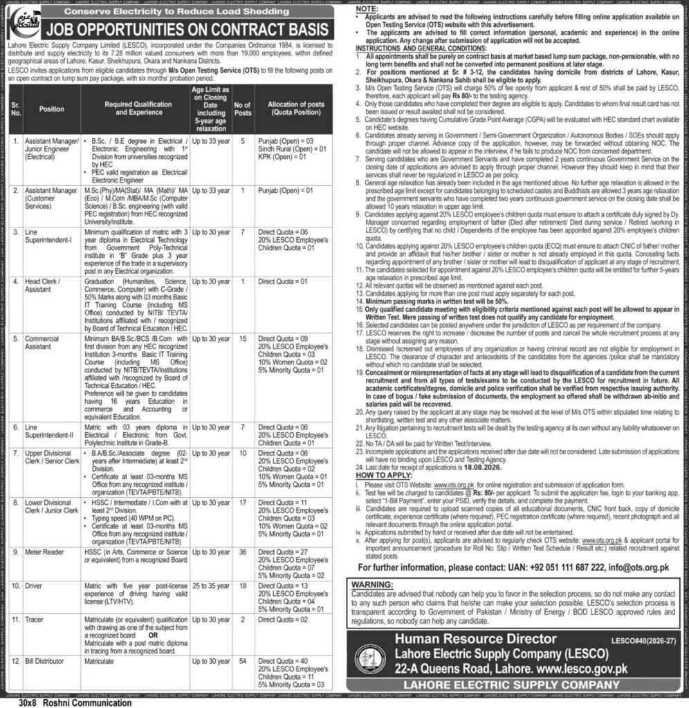 OTS-LESCO-Jobs-2026-Online-Apply
