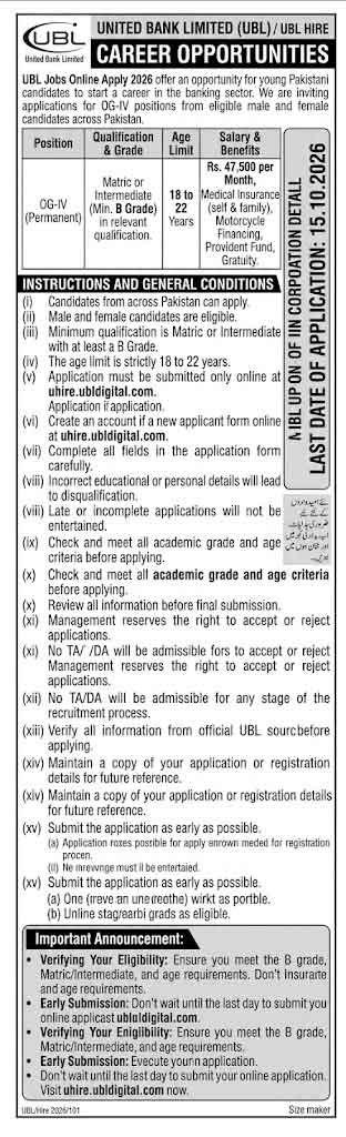 UBK Jobs Advertisement 2026