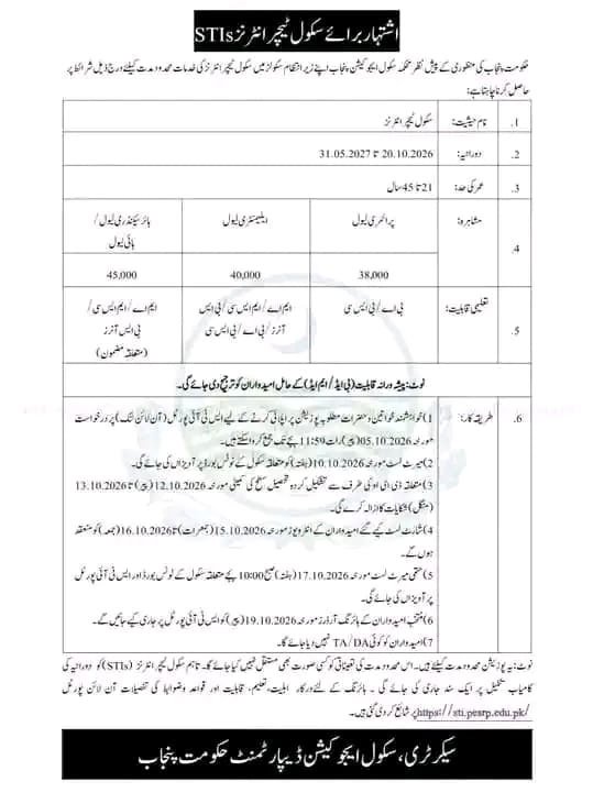 STI Jobs new advertisement 2026-27